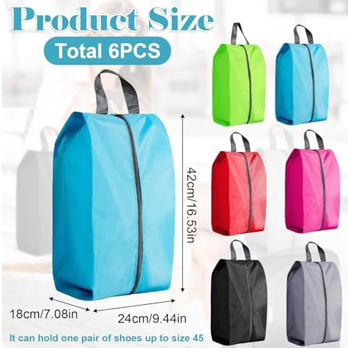 Shoe Bags for Travelling - Set of 6 Zippered Oxford Fabric Shoe Bags, 42x24x18 cm, Waterproof, Dustproof, and Tear-Resistant, Includes 6 Colors for Easy Shoe Organization, Ideal for Sports Shoes, Boot