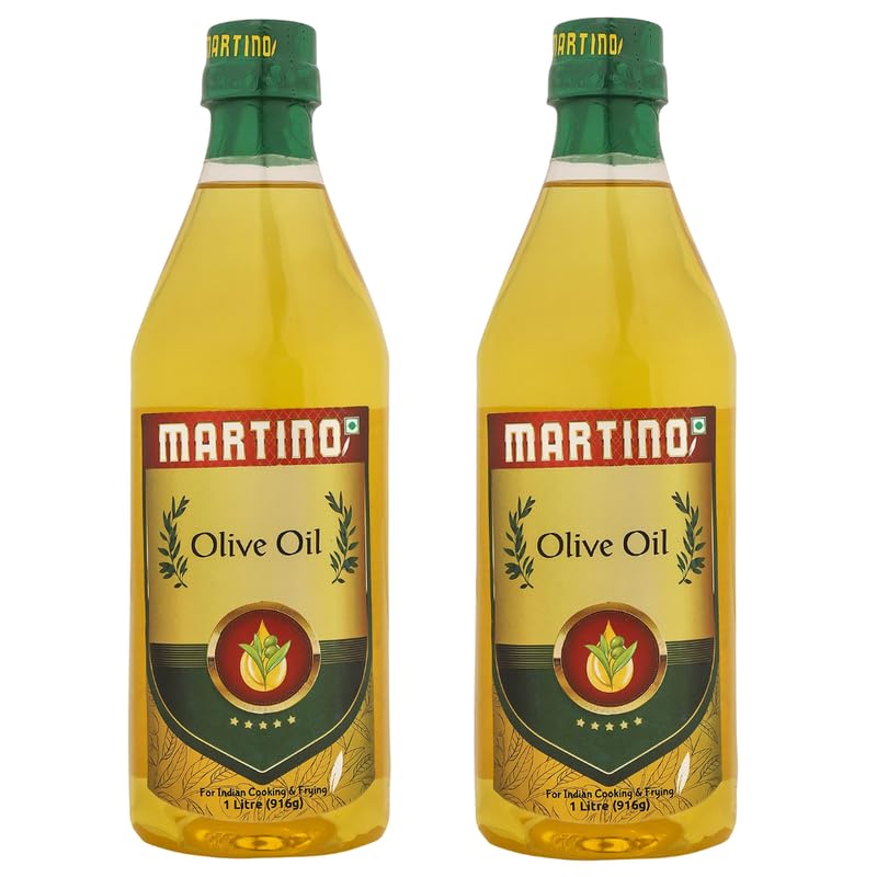 Image of Martino Pure Olive Oil 1L - Pack of 2 - Classic Olive Oil for Cooking & Frying - Light Aroma cooking oil, Smooth Taste, Ideal for Indian & indian Cuisine