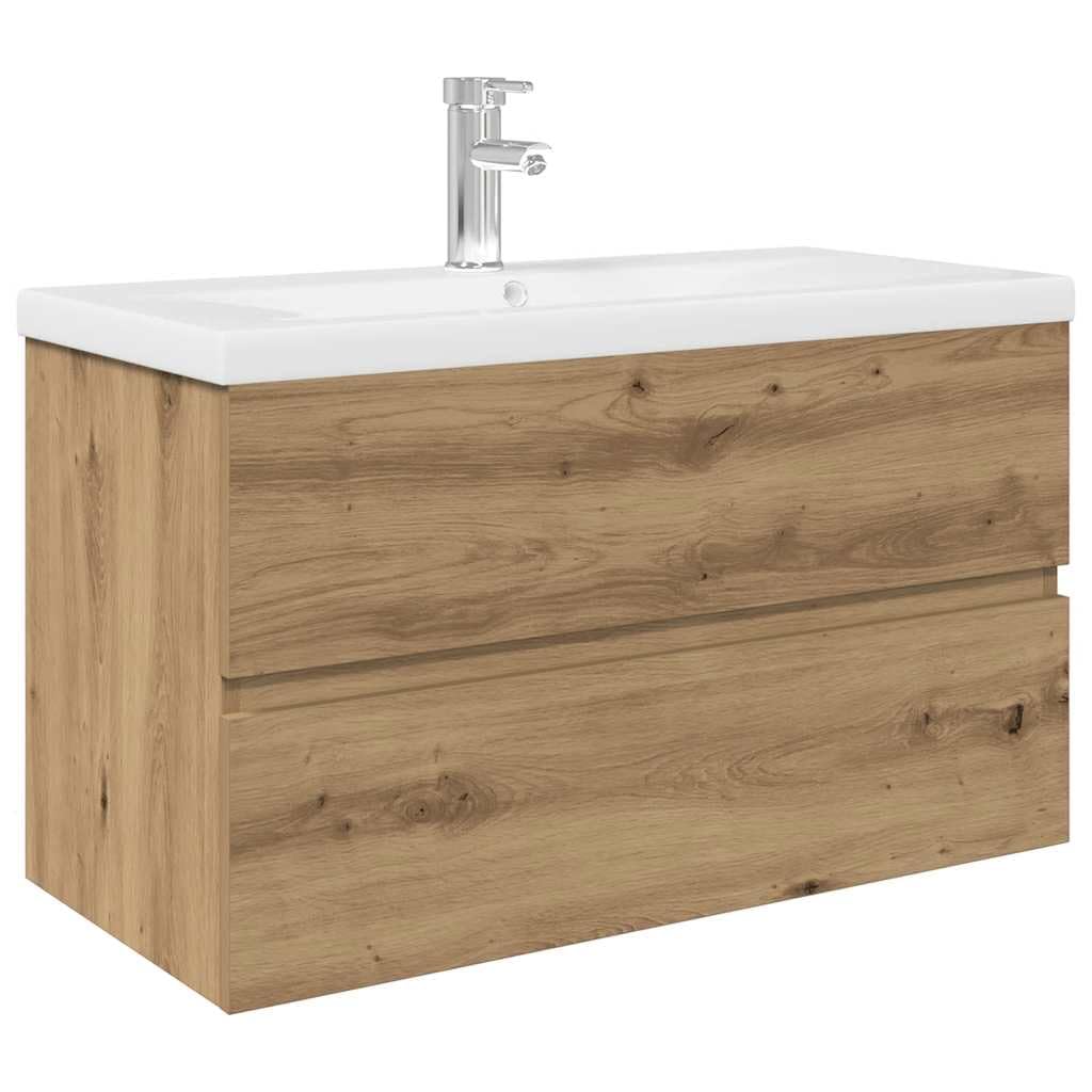 Mueble de baño con lavabo y grifo integrados, roble artesanal, 80 cm