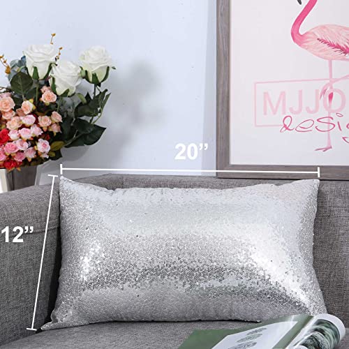 Poise3Ehome 12X20Inches Silver Throw Pillow Covers Sequin Decorative Pillow Cases For Couch, Bed, Living Room, Christmas (Silver, 1Pcs) #TOP4
