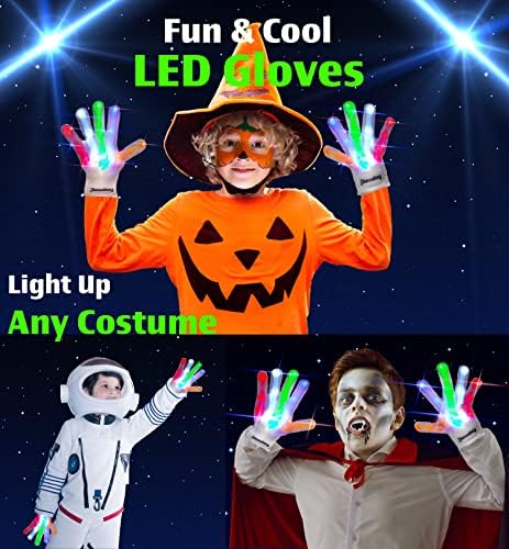 The Noodley Skeleton Kids Toys for Boys LED Light Up Gloves Sensory Toy for Autistic Children Cosplay Halloween Costume Stocking Stuffers Ages 4 5 6 7 (Small, White)