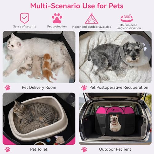 Image of Siedihit Dog Playpen, Medium Puppy Pet Playpen, Dog Crate Tent Cage Indoor /Outdoor, Portable Pop Up Dogs Kennel Playpen with Carrying Case for Dogs /Cats /Rabbits, Hot Pink