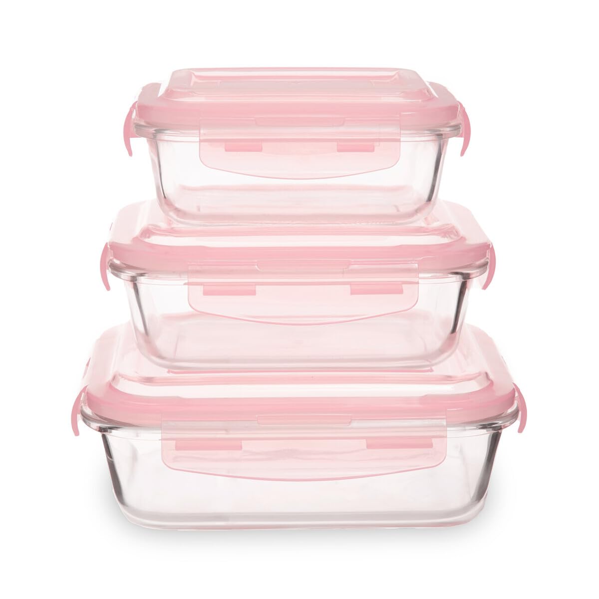 Freska Set Of 3 Rectangular Glass Containers with Pink Lids - Pink