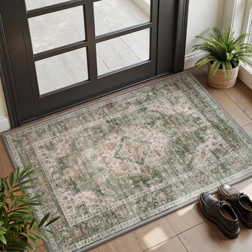 AMOAMI Olive 24x36 Washable Entryway Rug Non-Slip