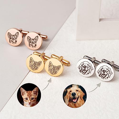 Anavia Pet Portrait & Handwriting Cufflinks Tie Clip Gift Box Set, Personalized Sketch Style Photo Engraving Men's Jewelry Accessories for Father Dad Brother Boyfriend Husband Wedding Birthday Gift2
