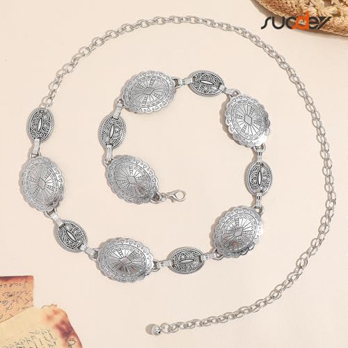 SUOSDEY Western Cowgirl Concho Chain Belt for Women Cowboy Metal Waist Belt for Country Concert Outfit Dresses Jeans 5