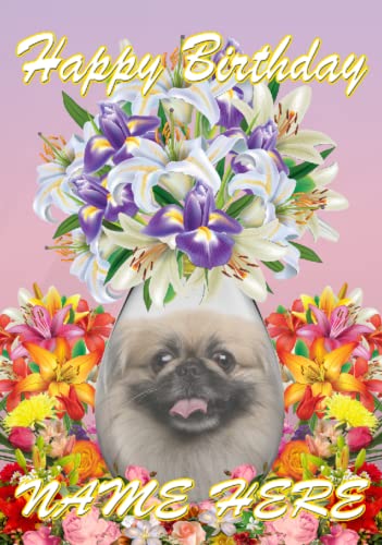 Biglietto Di Auguri Di Compleanno Con Cani E Fiori - Tracks Publishing - Formato Quadrato 159x159 Mm Con Busta E Finitura Glitterata