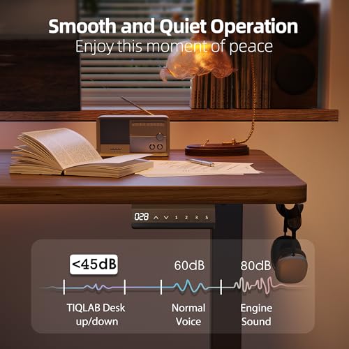 TIQLAB Electric Standing Desk, Adjustable Height Stand up Desk, 63 * 24 Inches Sit Stand Home Office Table with Splice Board, Black Walnut