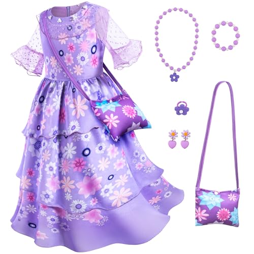 Bosvin Purple Princess Costume for Girls Dress Up 6-7 Years