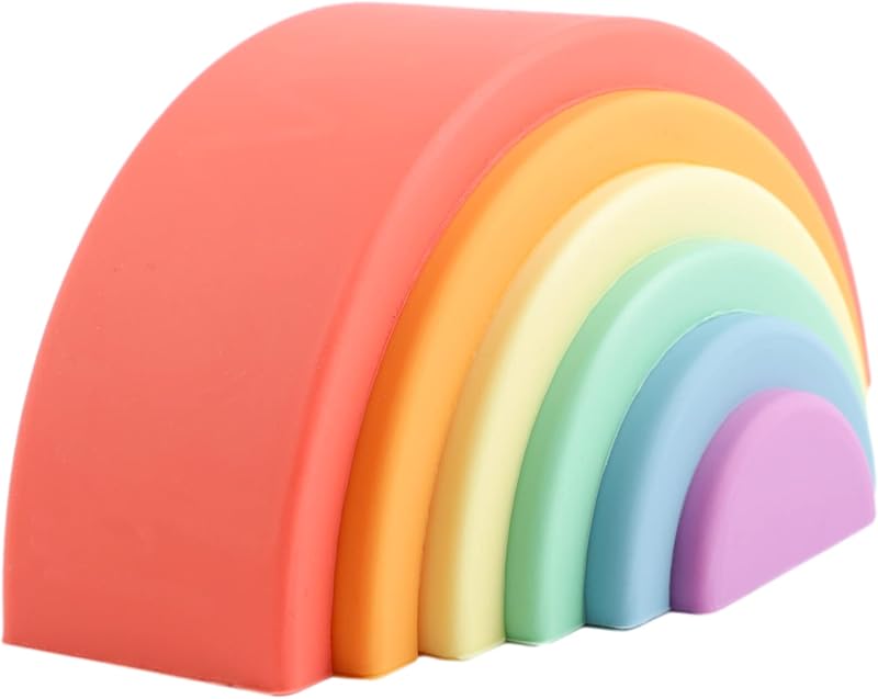 Silicone Stacker - Montessori Rainbow Nesting Puzzle | Kids and Toddler Stacking Toy | 6 Layer Rainbow Puzzle, Sensory Toys - Matte