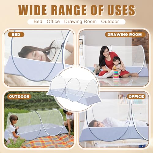 Image of 2 Pcs Large Pop up Mosquito Tent Portable Foldable Mosquito Bug Net for Bed Camping Travel Patio Outdoor 78 * 39 * 28 Inch Bug Netting Mesh Tent Canopy for Adults Bedroom, White