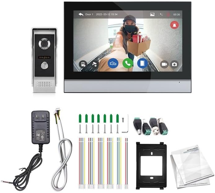 Outdoor doorbell unit installed on a wall, demonstrating its IP65 waterproof rating and resistance to high and low temperatures.