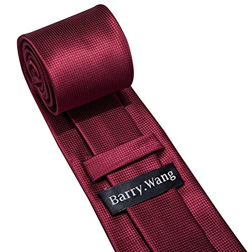 Image of Barry.Wang Plain Men Silk Ties Extra Long Satin Necktie for Wedding Business Handkerchief Cufflinks Set Solid Colors