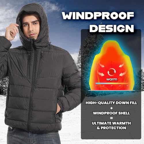 Men's Ultra Lightweiht Packable Down Jacket Hood Water-Resistant Full Zip Pockets Puffer Jackets4