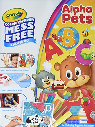 Crayola Color Wonder Alpha Pets, Mess Free Coloring for Toddlers, 24 Coloring Pages & 5 Mess Free Markers, Gift for Kids, Ages 3, 4, 5, 6