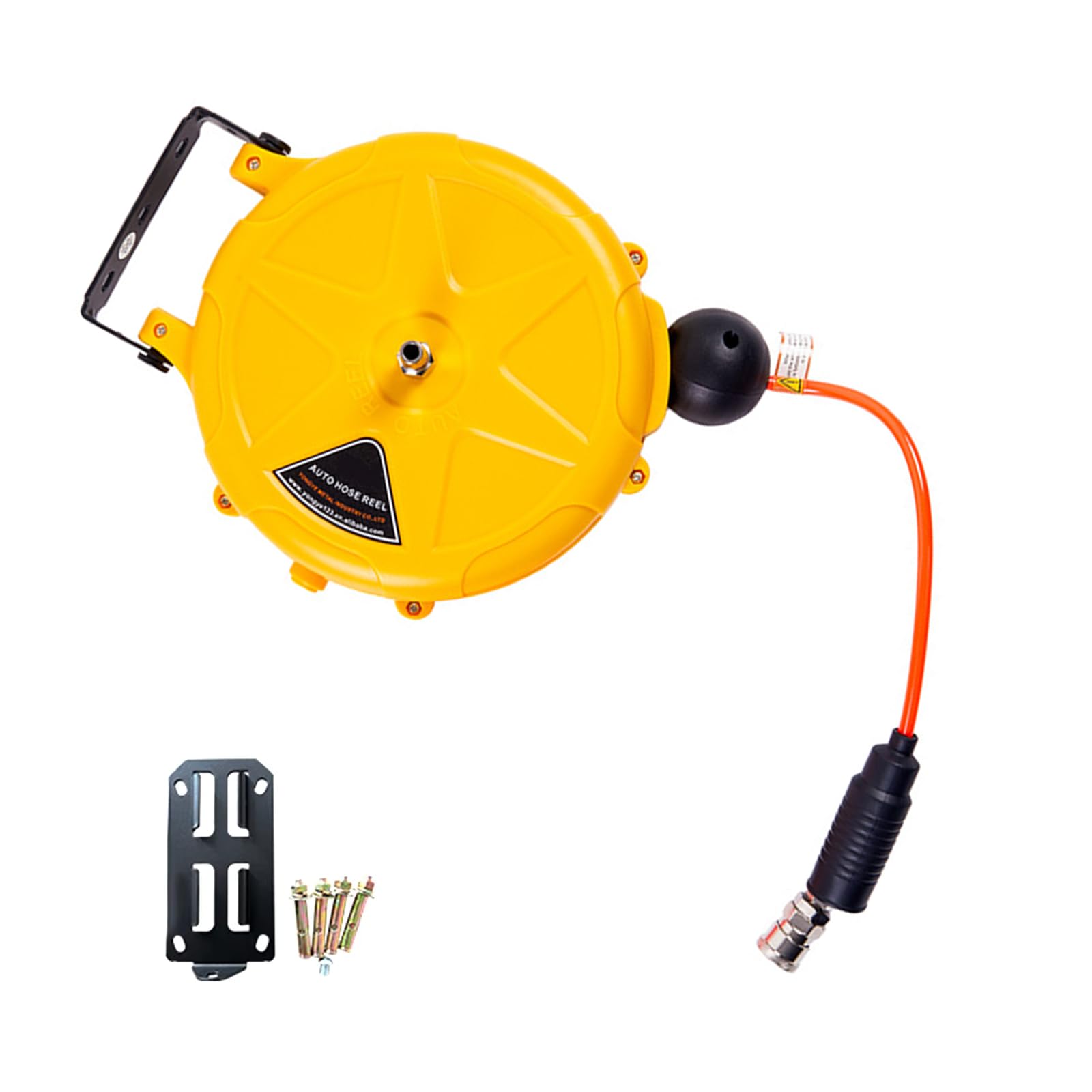 Newft Yellow Automatic Retractable Hose Reel Car Wash Tool Garden Irrigation Water Tube Rack Water Pipe Roller Locking Drum Bracket Hose