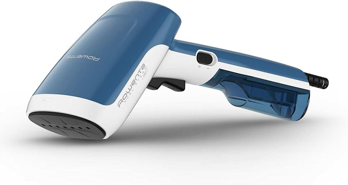 Rowenta Access Steam First DR6130 - Cepillo de vapor, plancha vertical 1300 W, depósito 70 ml, elimina arrugas, olores y desinfecta, accesorio prendas delicadas y gruesas, cable de 2.6 m, blanco azul