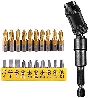 Mesee Pivoting Bit Tip Holder, Magnetic Drill Bit Holder Extension Rod 1/4" Quick Release Screw Drill Tip with 10 Types Screwdriver Bits & 10pcs Titanium Cross Screwdriver Bits
