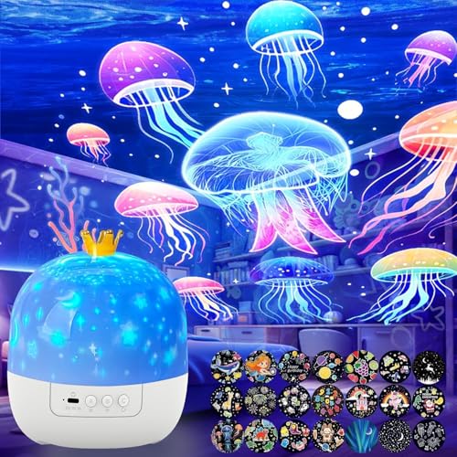 Kids Star Night Light Projector – 21 Slide Themes with 360° Rotation & Modes Crown-Shaped Galaxy Light for Boys & Girls Birthday, Christmas, Easter& Room Decor (21 Lighting Effects+Music)
