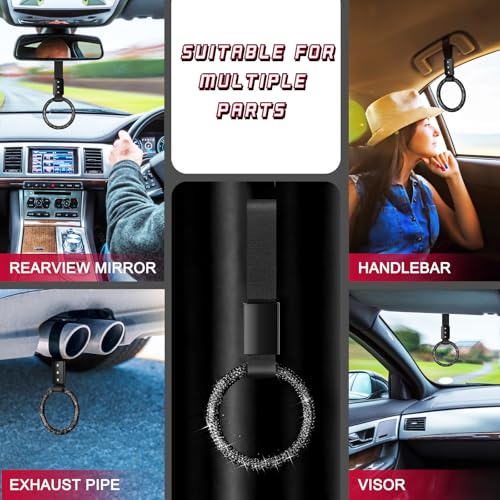 Image of Fabbay Round Car Handle Strap Drift Charm Car Accessories Bling Handle Ring for Women Rear Bumper Warning Ring Decor for Auto Bus Interior Exterior Decoration (Black, Round Style)