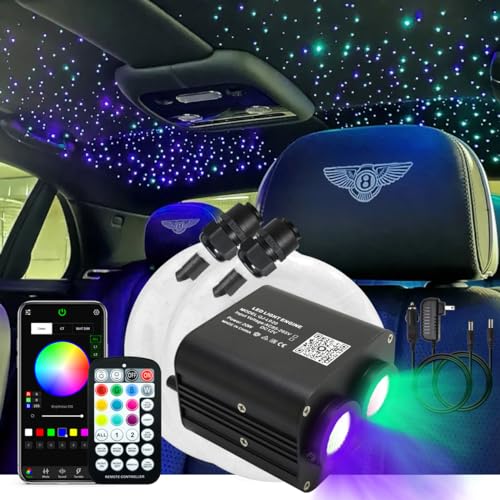 AKEPO APP 20W Dual-Head Fiber Optic Lights, 2 Light Color Heads RGBW Twinkle+9.8ft/3m 600pcs of 0.03in Optical Fibers+Sound Activated Fiber Optic Star Ceiling Light Kit for Car Headliner Star/Home