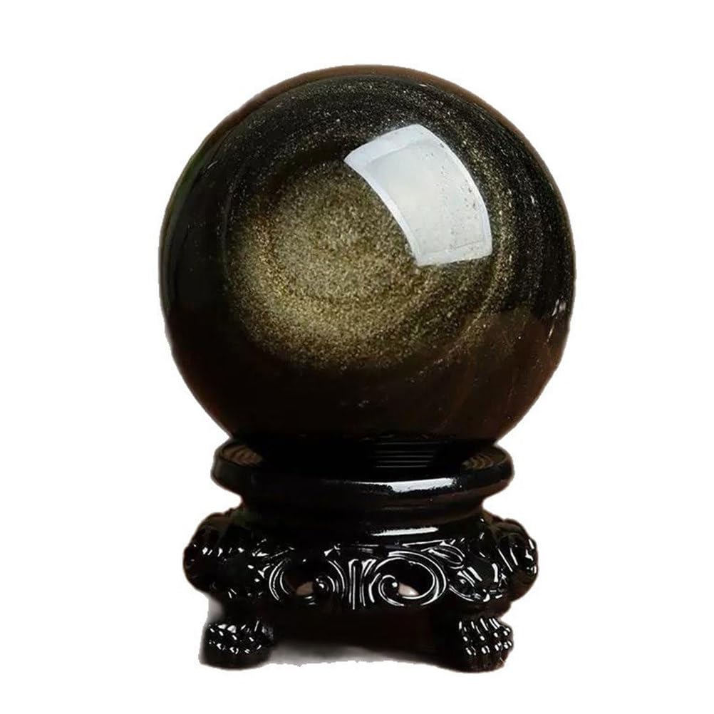 CNTUSRXT Golden Obsidian Crystal Sphere Quartz Ball with Stand for Fengshui, Divination, Home Decoration, Black Magic,14cm/5.5in Gemstone Stone