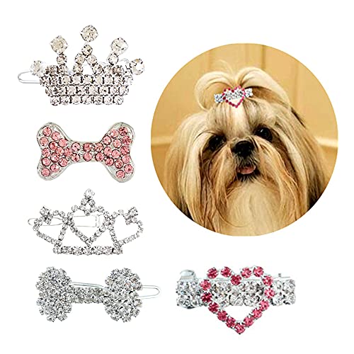 DaFuEn 5pcs Crown Dog Accessories for Small Dogs Crystal Rhinestone Girls Puppies Barrette Grooming Hair Accessories Dog Tiara Dog Bows Grooming Pet Grooming Products (Set of 5)