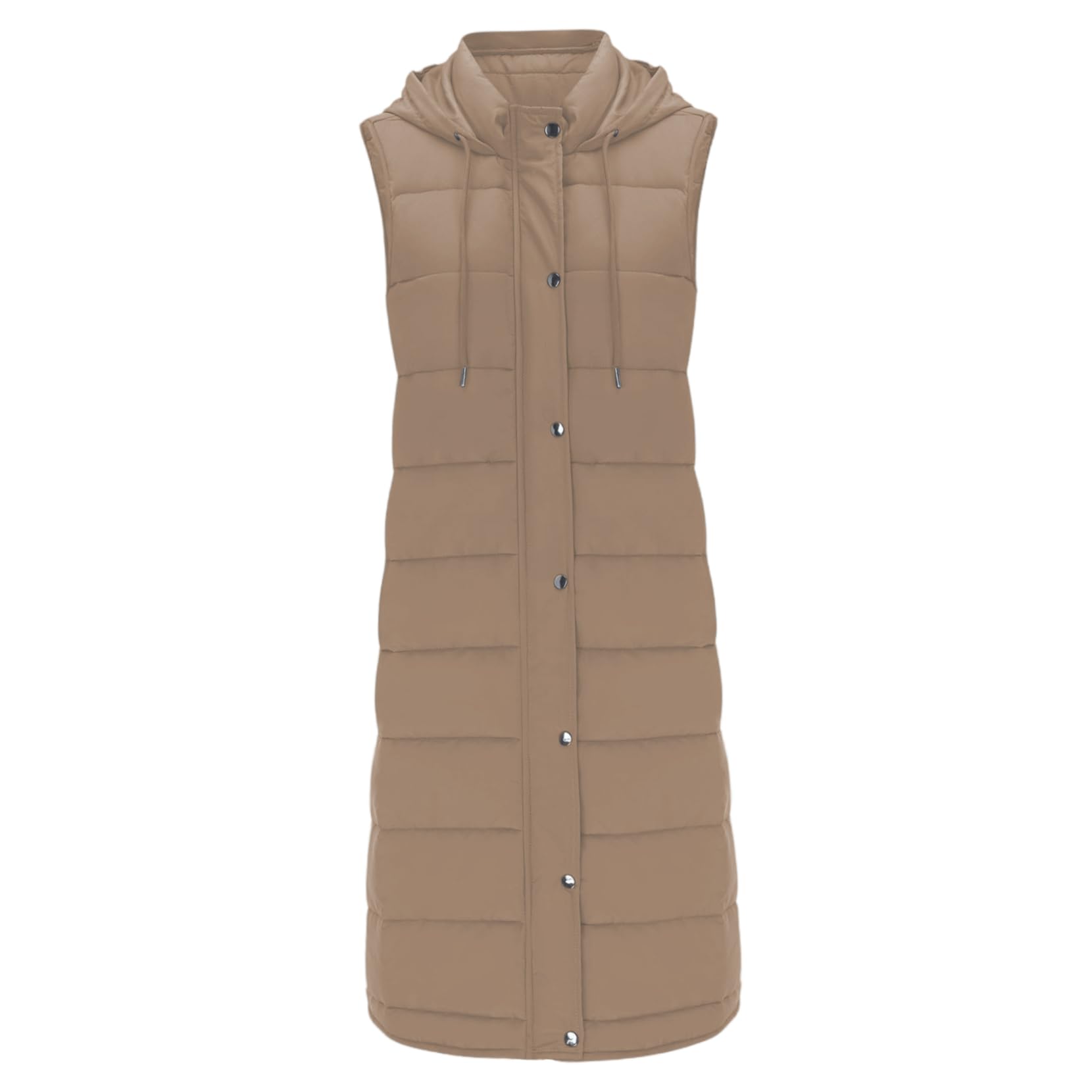 Chaleco largo de algodon para mujer acolchado con capucha de longitud media casual 6