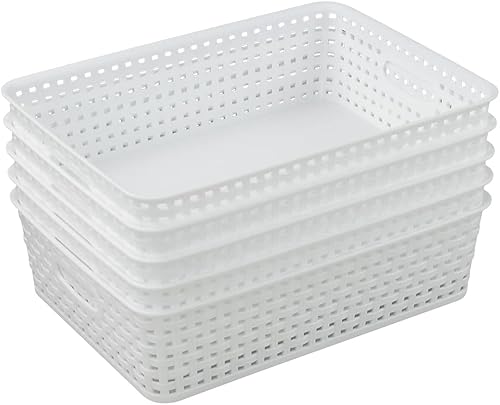 Cestas de almacenamiento de oficina de plástico A4, organizador de bandeja de escritorio, blanco, 5 paquetes disponible en Yaxa Colombia