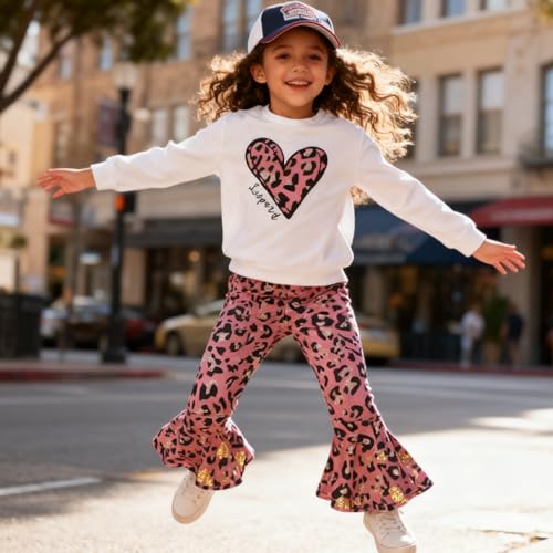 Image of Toddler Girl Clothes Long Sleeve Cartoon & Letter Graphic Top + Fruit Stationery Print Flared Leg Pants