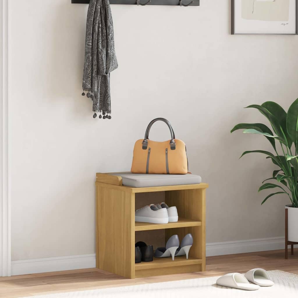 Panchina da corridoio Sandnes, in legno massiccio, 45 x 40 x 50 cm, effetto noce, con spazio per panca e ingresso, robusta panca in pino con seduta e conservazione