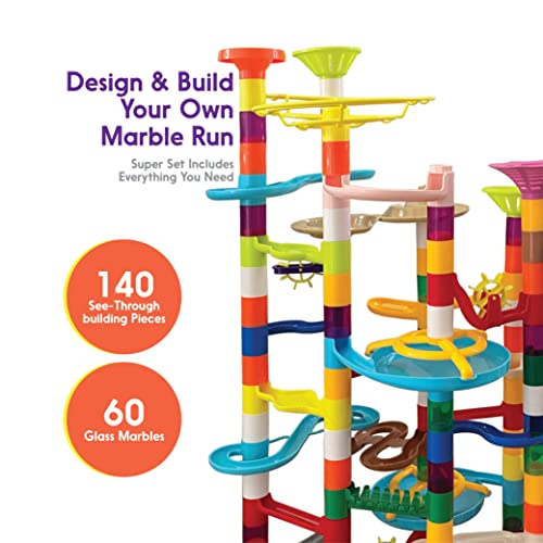 Marble Master Marble Run - 200Pc Building Set & Glow In The Dark Glass Marbles For Boys & Girls, Build Large Roller Coaster Tracks & Racing Circuit Runs, Stem Toy Track Builder Kit For Kids Ages 8-12 #TOP3