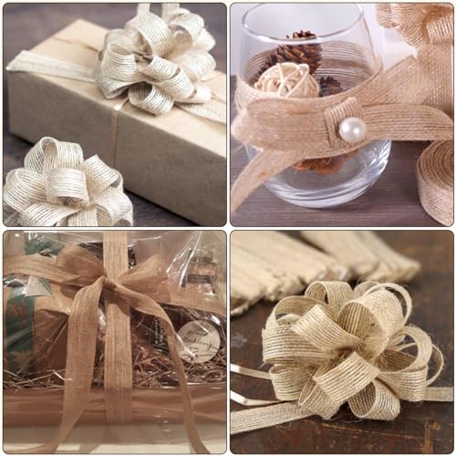 KINGLAKE 2cm Hessian Ribbon Roll, 60m Burlap Jute Ribbon for Gift Wrapping Natural Brown Craft Ribbons for Crafting Florist - Image 4