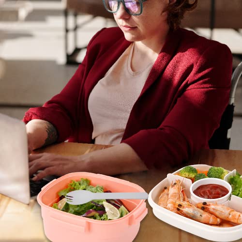 Image of Freshmage Salad Container for Lunch with Ice Pack, Leakproof BPA-Free 52-oz Lunch Container with 4 Compartments, Salad for Men, Women (Pink+Ice Pack)