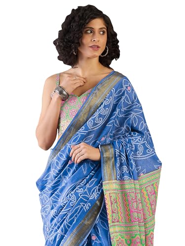 Image of SAREE MALL Women's Cotton Bandhani Printed Ready To Wear one Minute Saree With Unstitched Blouse