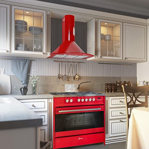 GURARI Set de cuisinières GCH E 911 R+GCH 046 RD 9, Cuisinière électrique à gaz 90 cm, 121 L, Gaz naturel/propane+hotte aspirante 90 cm, Rouge, Hotte murale
