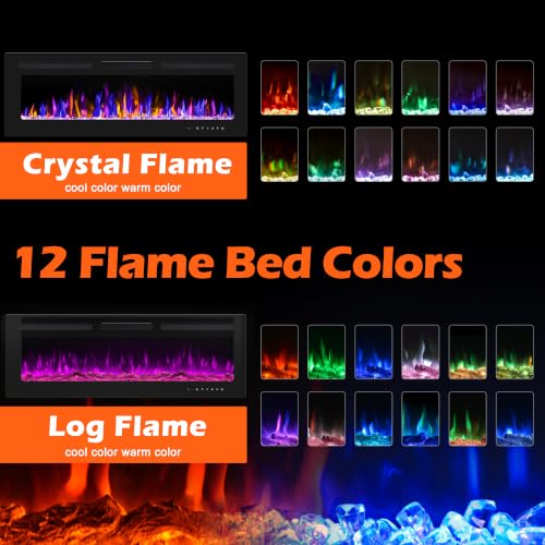 Image of 50 inch Electric Fireplace Wall Mounted and Recessed 750 /1500w W /Remote Control