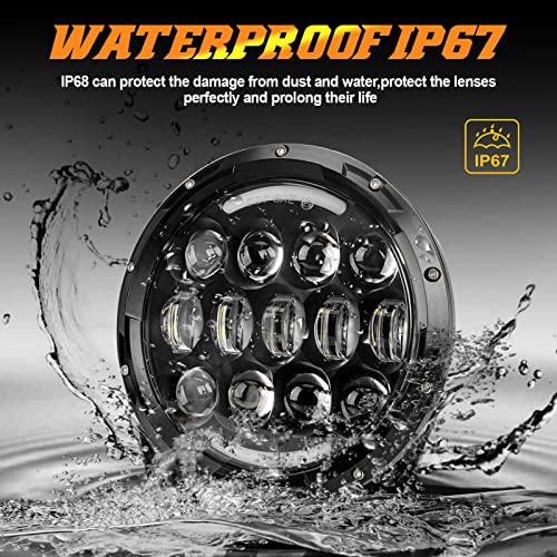 Sup-Light 2 Pcs 105W 7 Inch Round Led Headlight With White/Amber Turn Signal Drl For Wrangler Jk Tj #TOP3