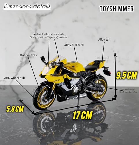 Image of die cast Yamaha YZFR1 Model Toy Metal Bike 1:12 Scale Realistic Alloy Metal Model Bike, Best Gift for Boys Men Kids Children (Yellow)