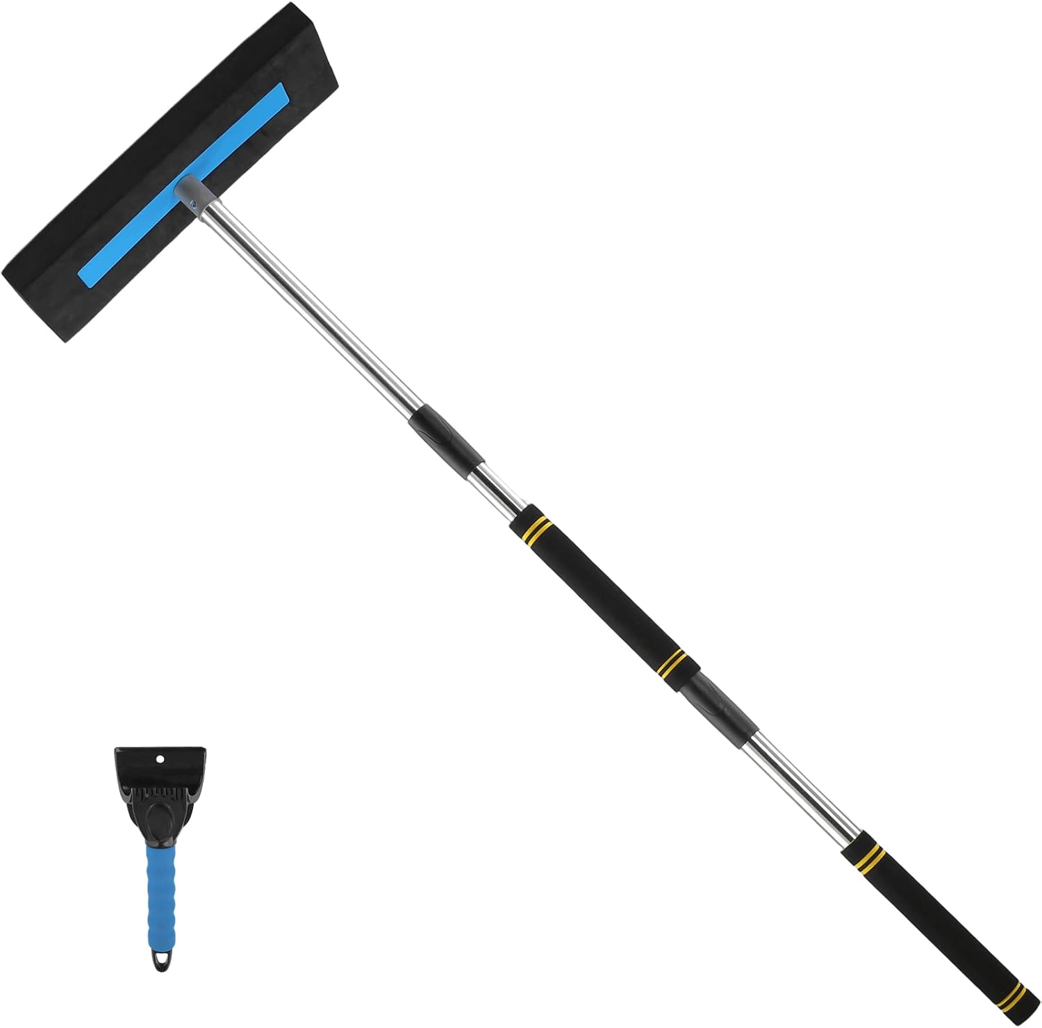 Car Snow Ice Scraper,Snow Broom for Car No Scratch Scratch-Free Foam Bristle Head Tough Window with Stainless Steel Body Comfort Foam Handle Winter Removal Accessory for Car SUV Truck