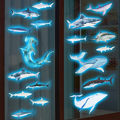 Vinilos decorativos de tiburón 18 piezas brillo en la oscuridad miniatura 6