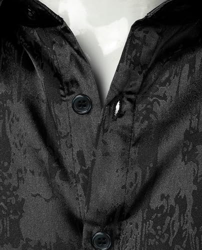 ZEROYAA Men's Shiny Luxury Silk Satin Jacquard Dress Shirt Short Sleeve Button Up Shirts for Party Prom4