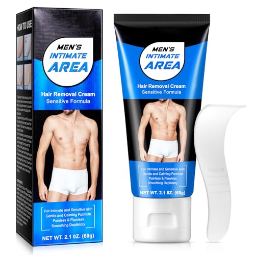 crema depilatoria íntima para hombres - crema depilatoria súper suave e indolora en áreas sensibles - 60 gramos en genitales, bikini, pubic, piernas y caderas, caderas, hidratación las 24 horas