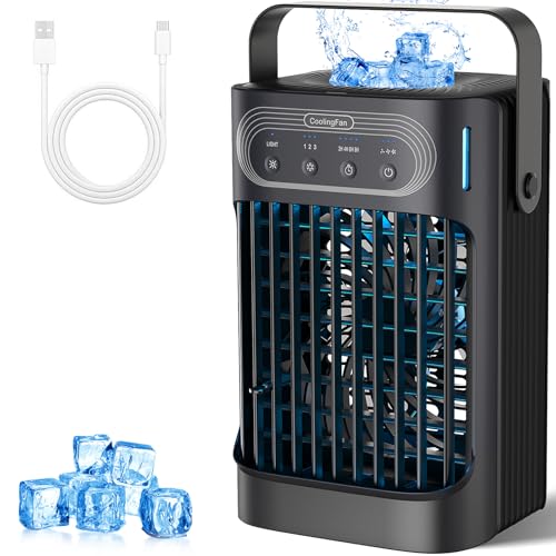 Portable Air Conditioners Cooling Fan, Evaporative Mini Air Conditioner Portable AC Unit with 3 Cool Mist & Speeds, 7 Night Light & 2-8H Timer, Personal Air Cooler for Bedroom Office Camping