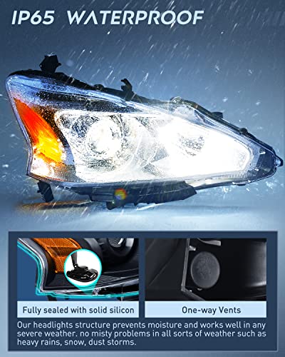 Image of Nilight Headlight Assembly for 2013 2014 2015 Altima 4 Door Sedan Advance Base Exclusive SL S SV Sense Replacement Headlamp Clear Projector Black Housing Amber Reflector