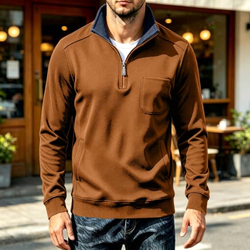 Elneeya Mens Long Sleeve Shirts Fleece Textured Trendy Half Zip Pullover - image 2