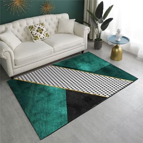 Tapis de chambre adolescent vert résistant aux taches motif rayé - 2