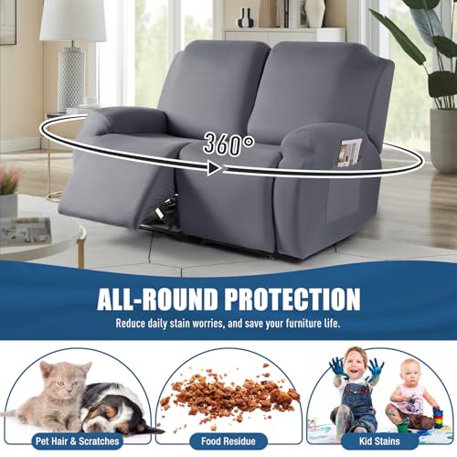 Image of TAOCOCO Recliner Loveseat Covers Stretch Sofa Covers for 2 Seat Large Reclining Couch, 2 Pieces Reclining Loveseat Covers Soft Washable Furniture Protector with Pocket (2 Seater Oversized, Light Gray)