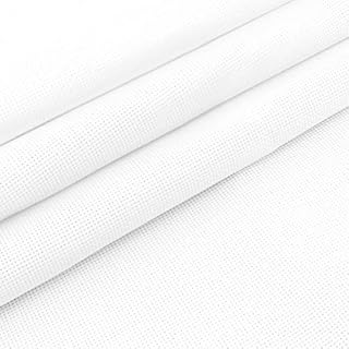 HANDI STITCH White Cross Stitch Fabric (18 Count) - 1 x 1.5m / 40 x 60 inches - Classic Reserve Aida Cotton Cloth- Big Size Linen for Needlework, Machine Embroidery, DIY Craft & Rug Punch