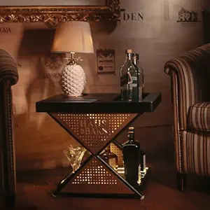 HAUS OF BARS by SpeedX - Model J Mini Home Bar Table & Cabinet with Compact and Foldable Design (Matt Black Finish with Gold Lattice)